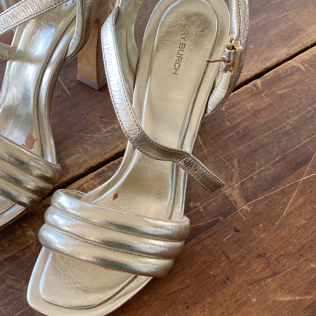 Tory Burch Metallic Gold Puffy Heeled Sandals